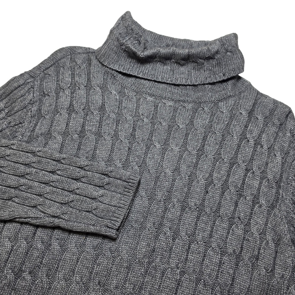 Talbots Womens Large Gray Silk Cashmere Cable Knit Turtleneck Sweater